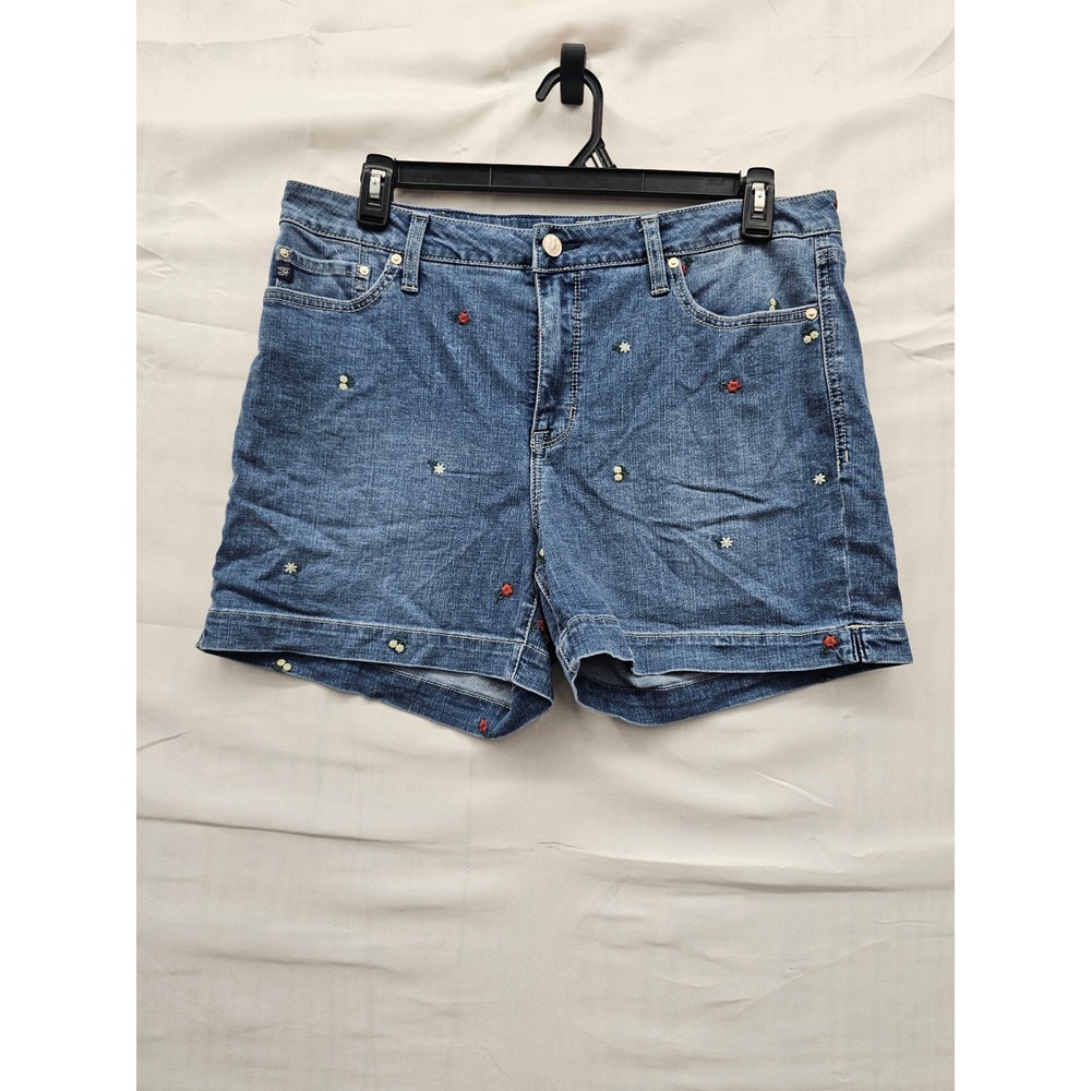 Seven7 Womens Weekend Short Blue Cotton Blend Floral Embroidered Casual Size 14